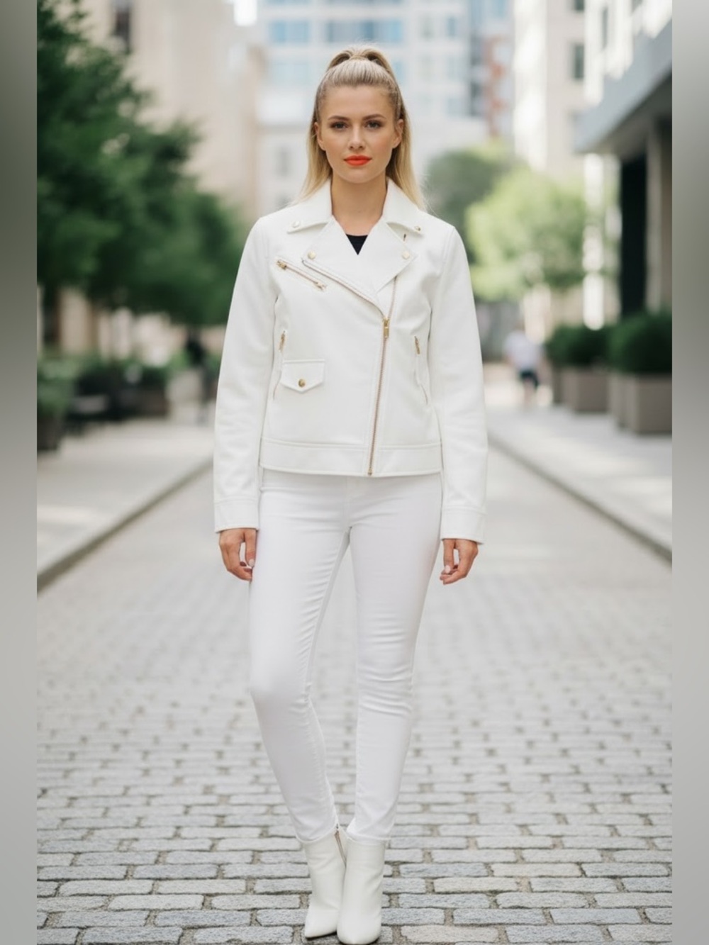 Louis Vuitton White Moto Jacket with Gold Hardware